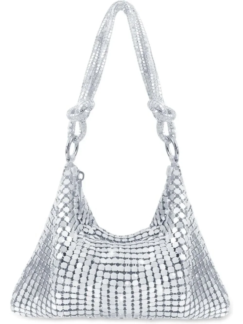 Women's Silver Rhinestone Evening Sparkly Crystal Slouchy Shoulder Clutch Purse